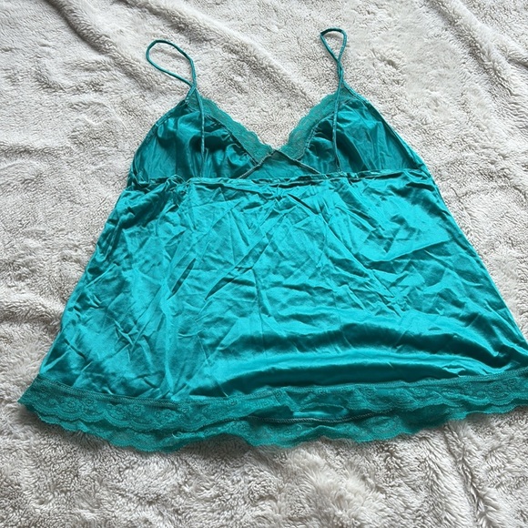 Vintage Teal Lace-Trim Slip Top – Size Small | Y2K Coquette | Satin Feel | - Picture 3 of 5